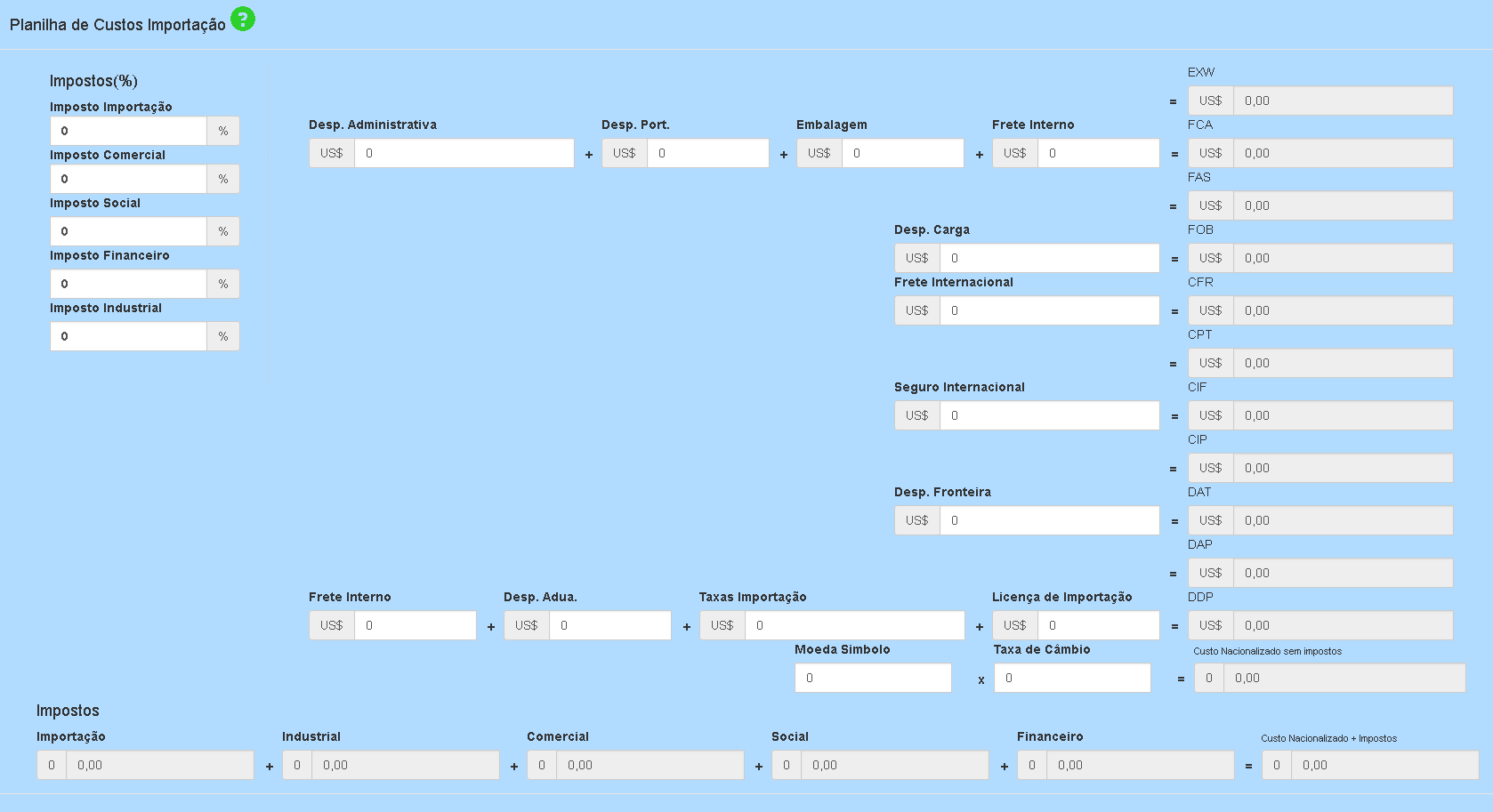 Planilha de Custos de Importação